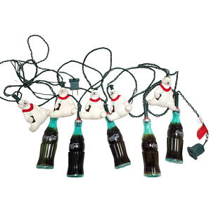 Coca Cola Light String Christmas With Coke Bottles & Polar Bears Used